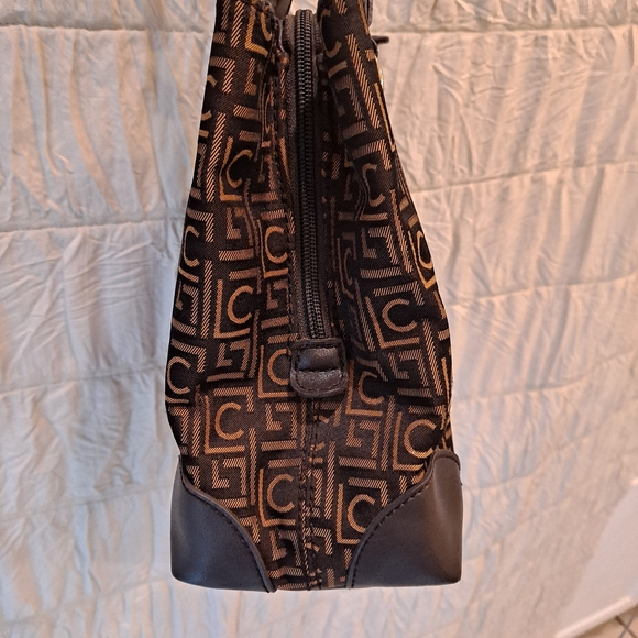 Liz Claiborne Vintage Cotton Canvas Fabric Tan Brown Monogram Shoulder Satchel - Picture 4 of 15